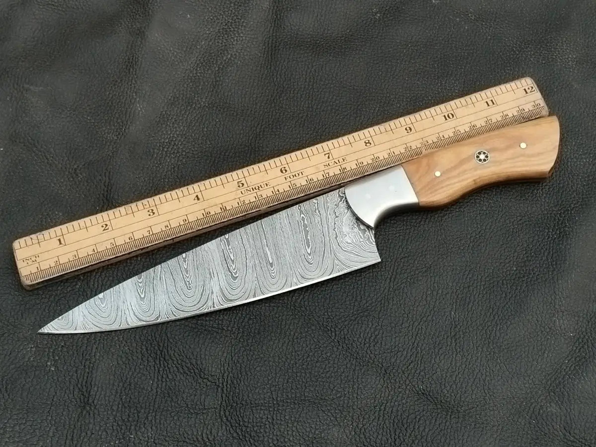 Damascus Steel Kitchen Chef Knife-Olive wood handle-Damascus Bolsters-CK-03 - Chef’s Knife