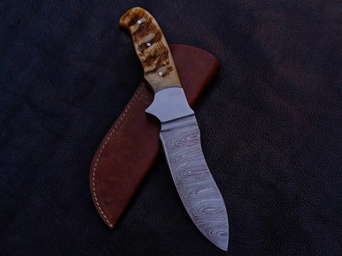 Handmade Damascus Steel Hunting Knife with Antler Handle - C185 Design
