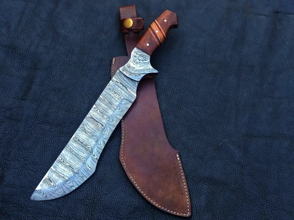 Handmade Damascus Steel Bush Tracker Knife with leather sheath C192 for outdoor enthusiasts