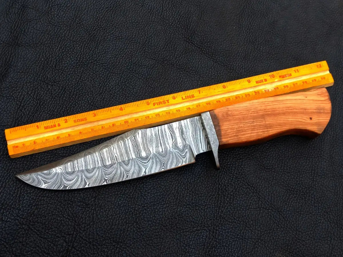 Handmade Damascus Steel Bowie Knife-C188 with intricate blade and wooden handle