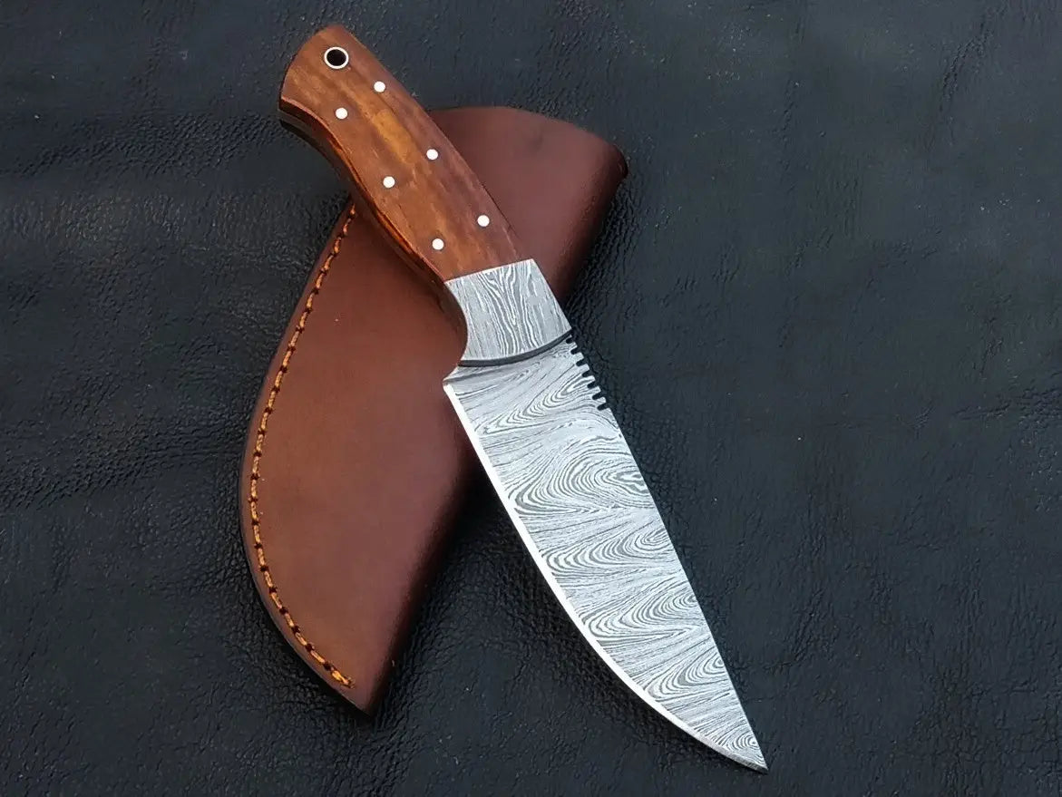 Handmade Damascus Steel Knife - C234 features a beautiful wooden handle and unique design