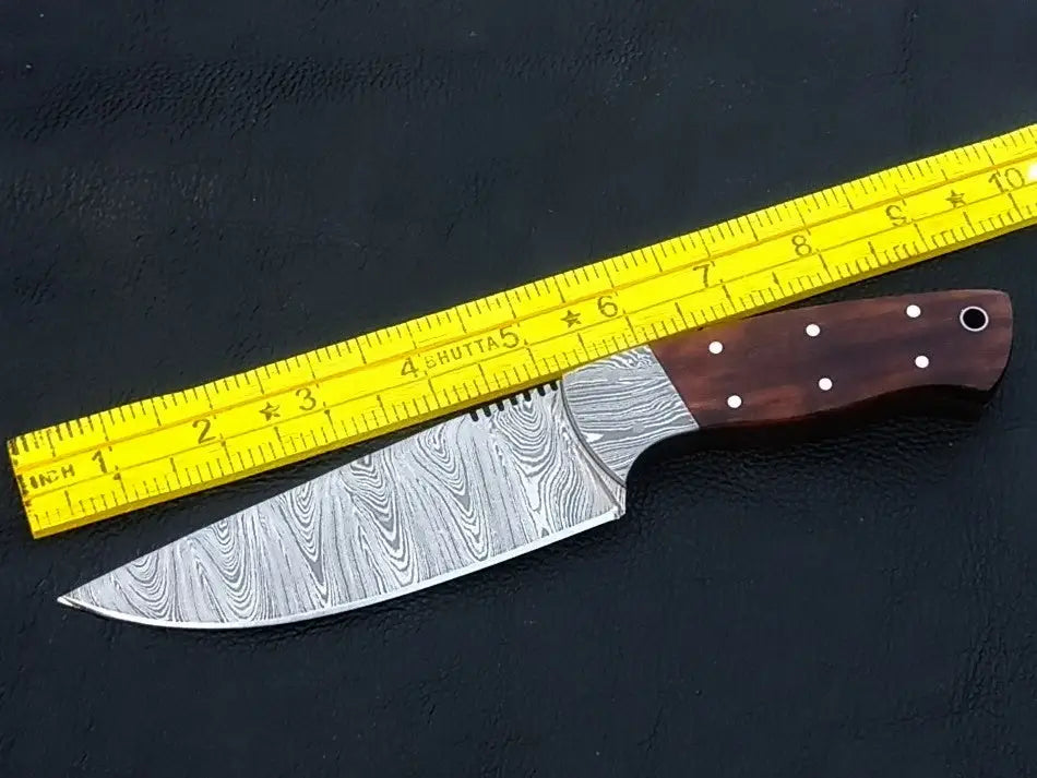 Handmade Damascus Steel Knife C234 with wooden handle, showcasing intricate craftsmanship