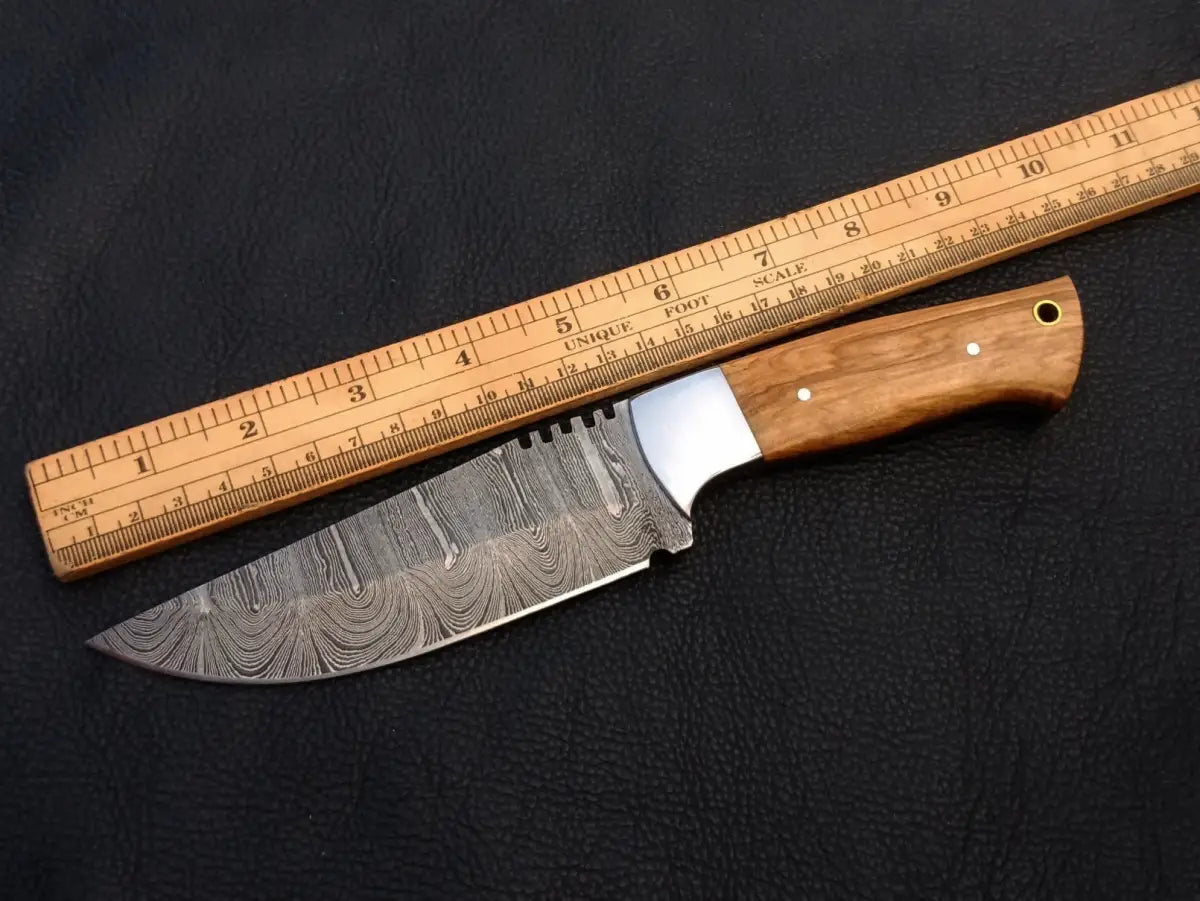 Handmade Damascus Steel Hunting Knife C41 with a sleek wooden handle for durability