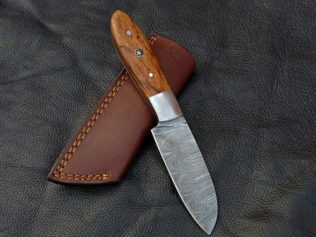 Damascus steel olive wood skinning knife with a wooden handle SAK005
