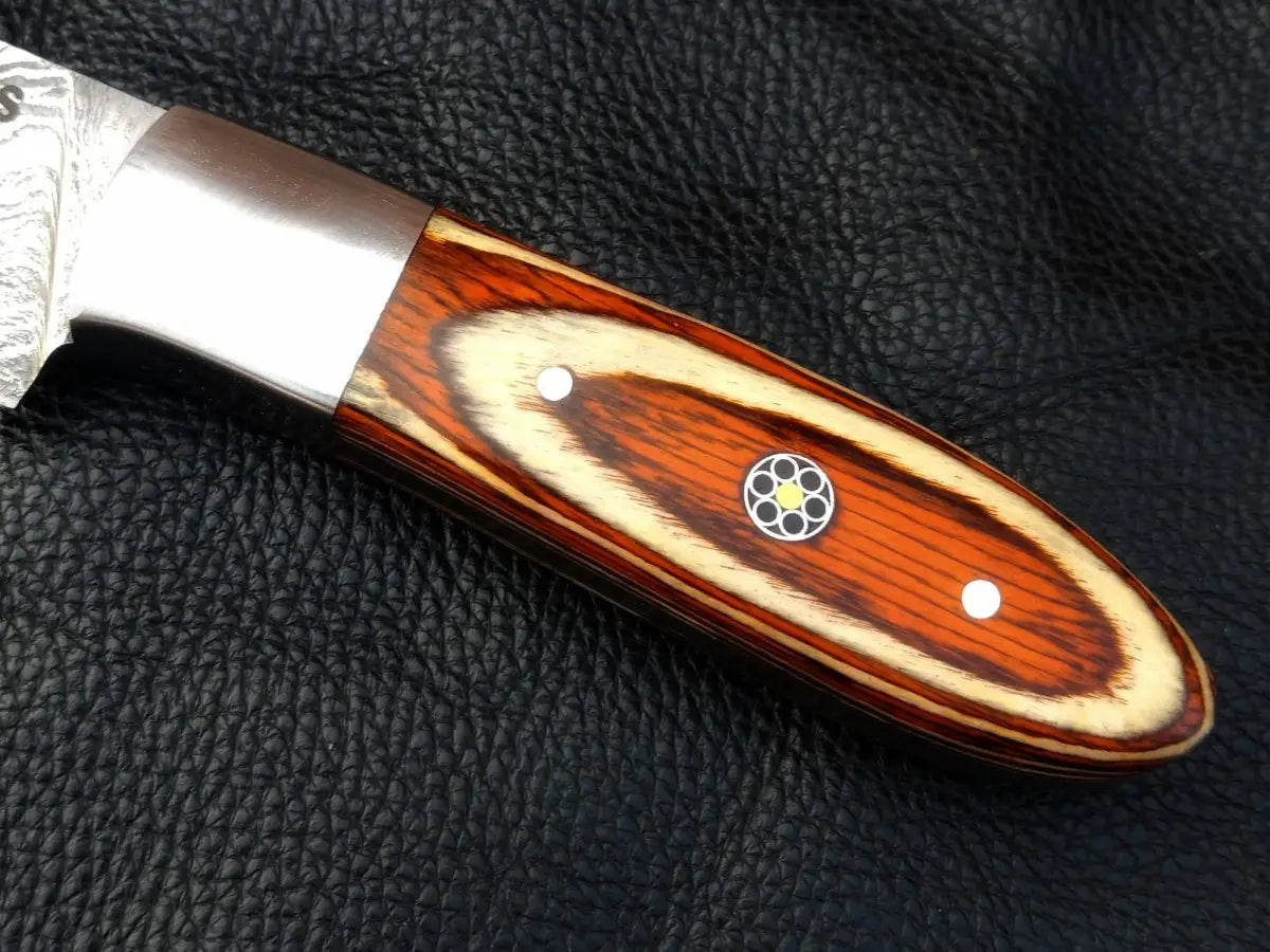 Decorative wooden knife handle for the Orange and White Skinning Knife SAK001