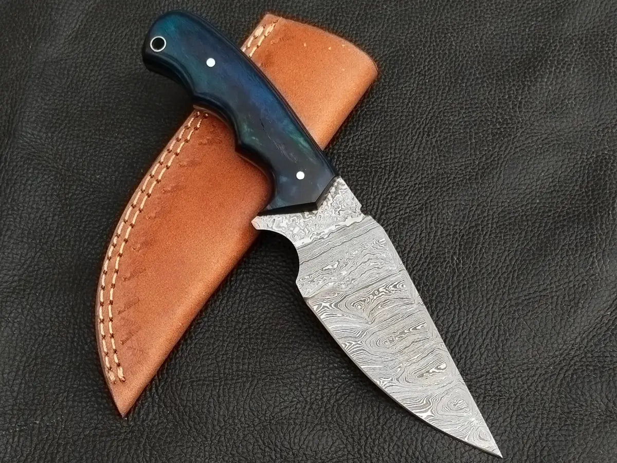 HUNTING KNIFE BLACK HORN HANDLE WITH DAMASCUS STEEL BLADE SA115-BS - Damascus hunting knife