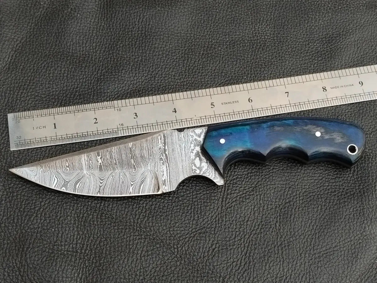 HUNTING KNIFE BLACK HORN HANDLE WITH DAMASCUS STEEL BLADE SA115-BS - Damascus hunting knife