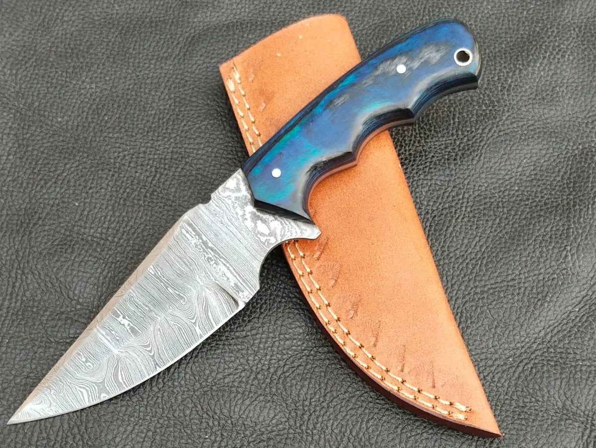 HUNTING KNIFE BLACK HORN HANDLE WITH DAMASCUS STEEL BLADE SA115-BS - Damascus hunting knife
