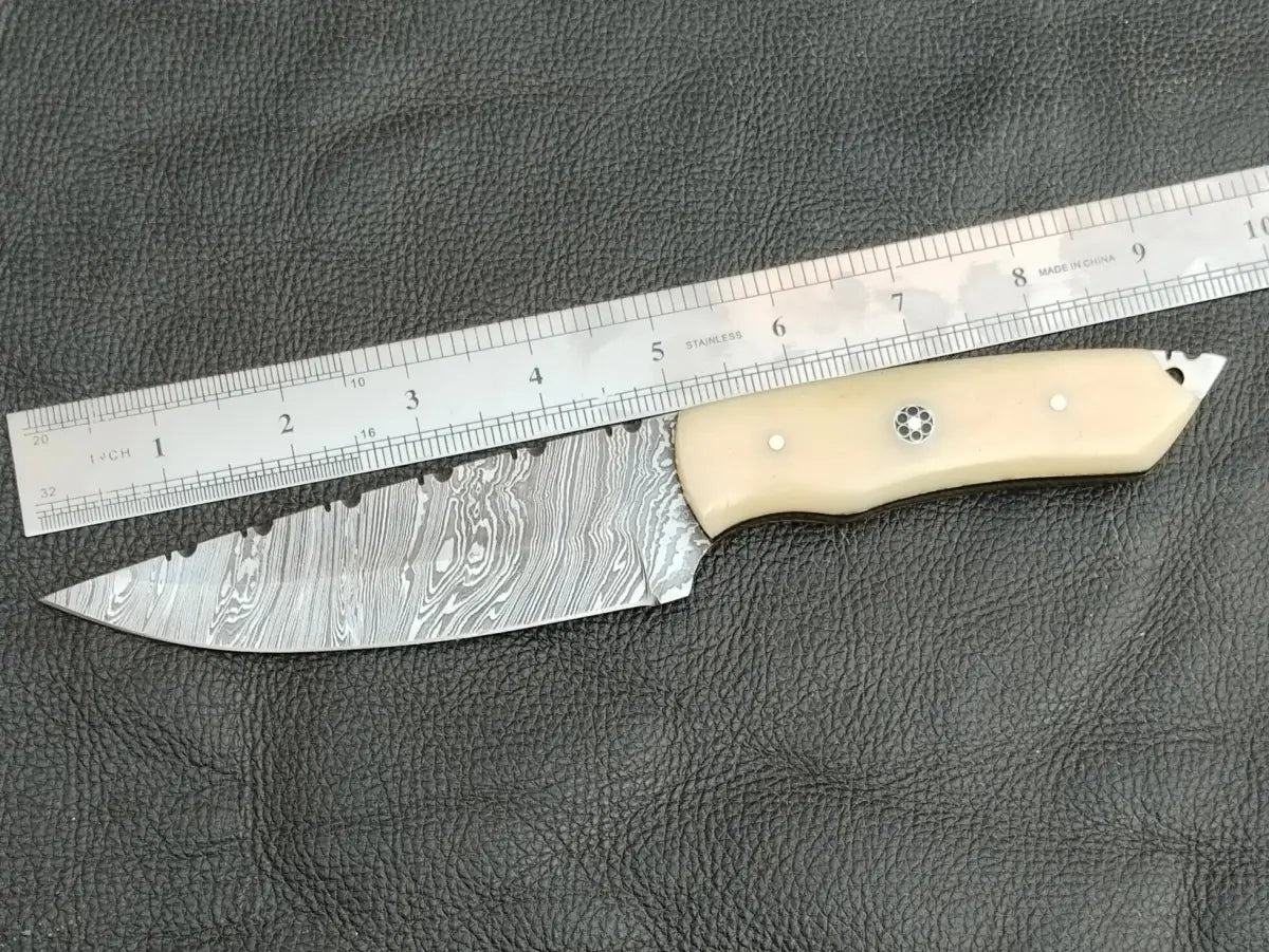HUNTING KNIFE CAMEL BONE HANDLE WITH DAMASCUS STEEL BLADE SA112-CB - Damascus knife