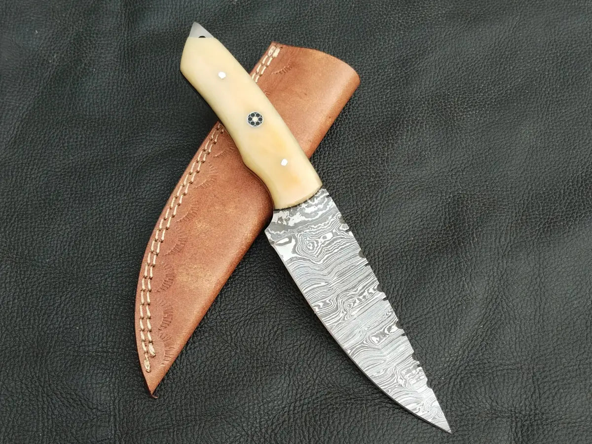 HUNTING KNIFE CAMEL BONE HANDLE WITH DAMASCUS STEEL BLADE SA112-CB - Damascus knife