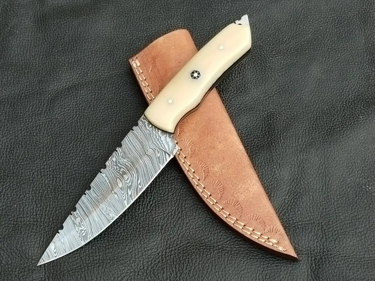 HUNTING KNIFE CAMEL BONE HANDLE WITH DAMASCUS STEEL BLADE SA112-CB - Damascus knife