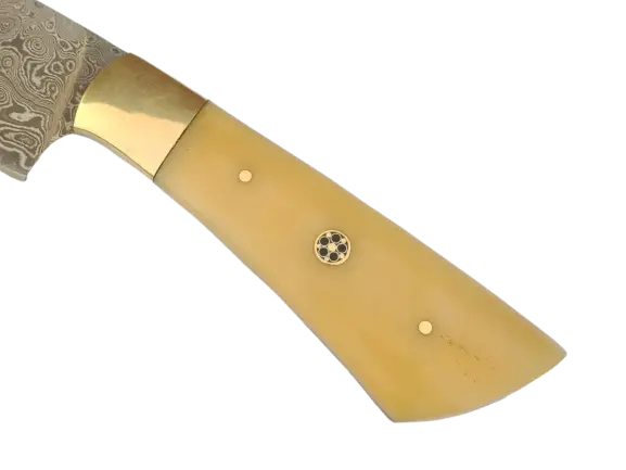 Damascus Steel Hunting Knife with Gold and Black Handles