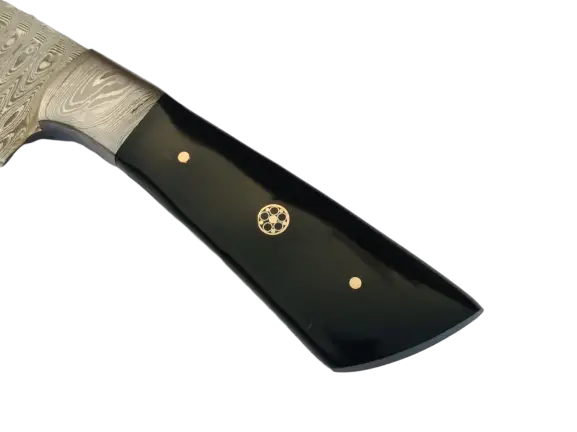 Black knife handle with decorative rivets for Handmade Damascus Steel Hunting Knife-B518