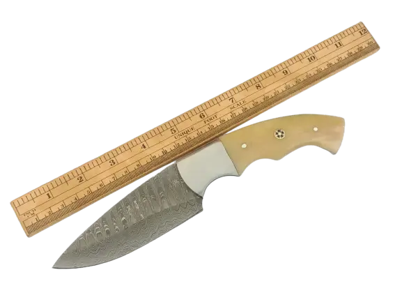 Handmade Damascus Steel Hunting Knife-B526 with ruler on blade