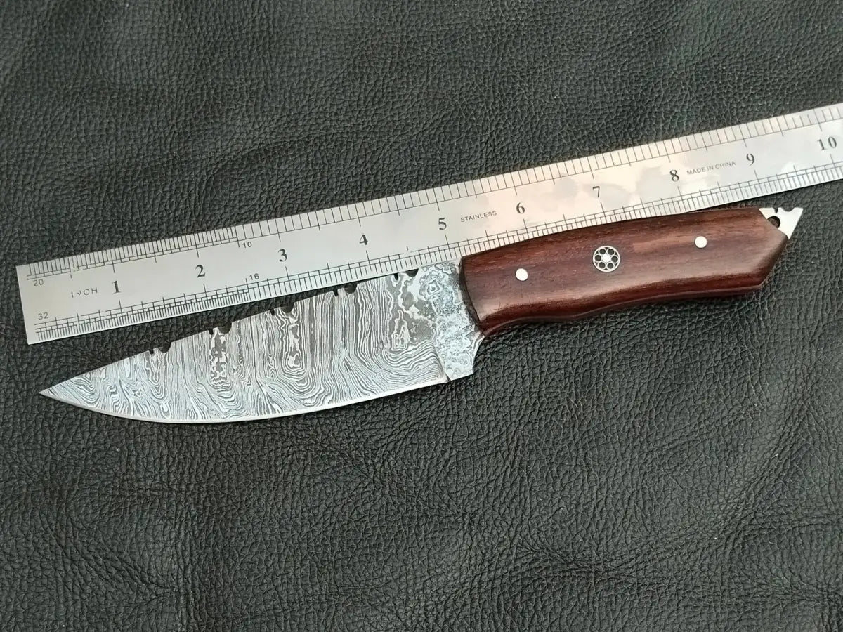 HUNTING KNIFE ROSEWOOD HANDLE WITH DAMASCUS STEEL BLADE SA112-R - Damascus hunting knife