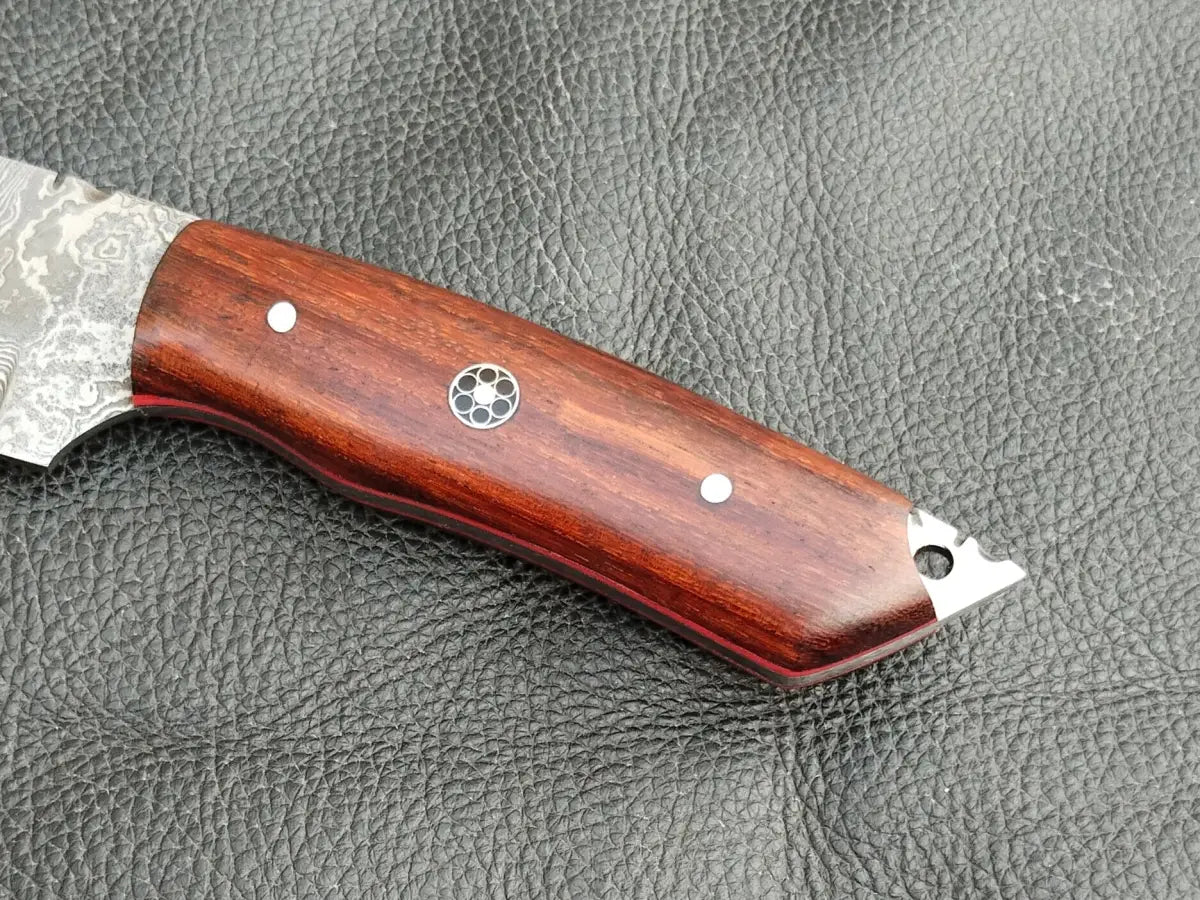 HUNTING KNIFE ROSEWOOD HANDLE WITH DAMASCUS STEEL BLADE SA112-R - Damascus hunting knife