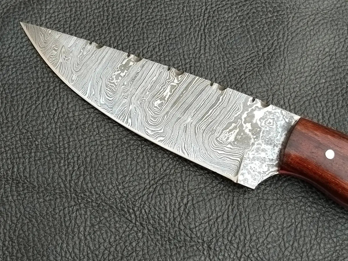 HUNTING KNIFE ROSEWOOD HANDLE WITH DAMASCUS STEEL BLADE SA112-R - Damascus hunting knife