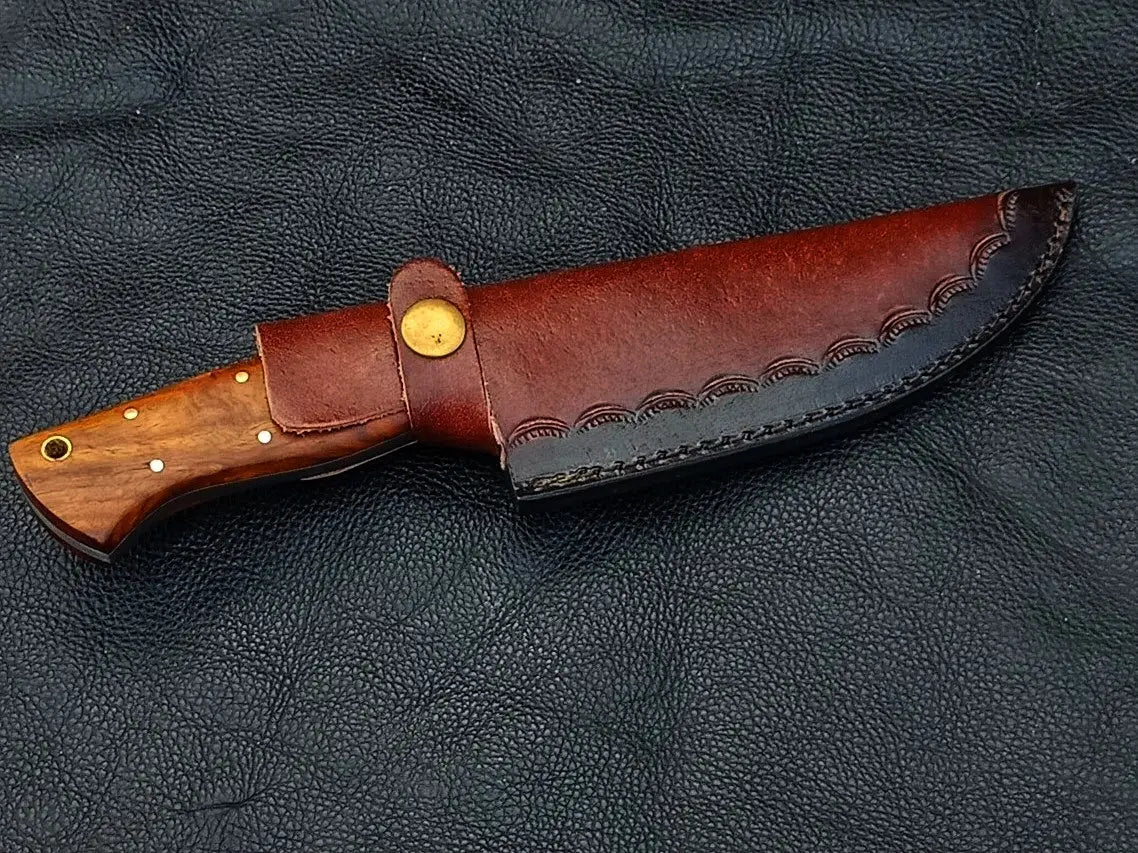 HUNTING KNIFE ROSEWOOD HANDLE WITH DAMASCUS STEEL BOLSTERS SA10-R - Hunting Knife