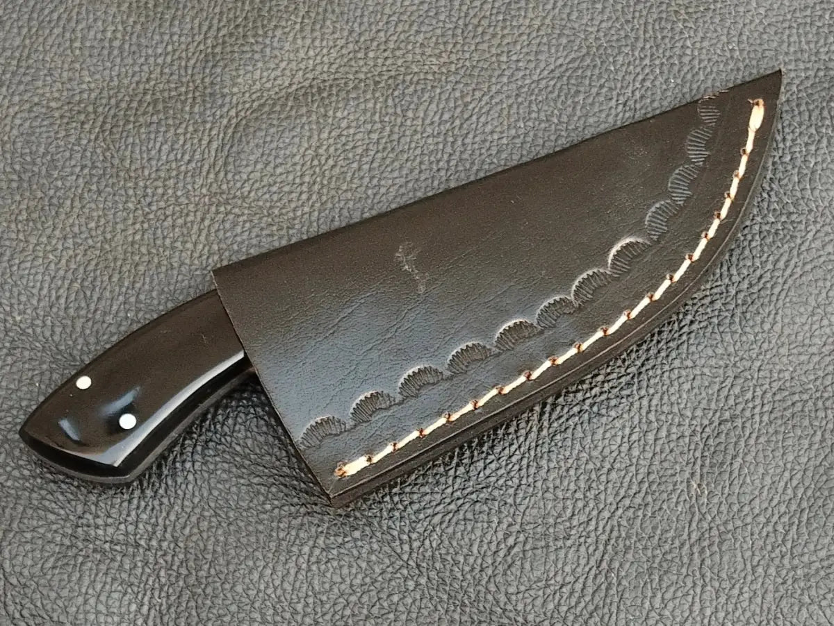 HUNTING MINI KNIFE BLACK HORN HANDLE WITH DAMASCUS STEEL BLADE SA118-B - Damascus hunting knife