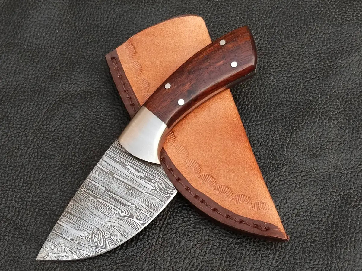HUNTING MINI KNIFE BLACK ROSEWOOD HANDLE WITH DAMASCUS STEEL BLADE SA120-R - Damascus hunting knife