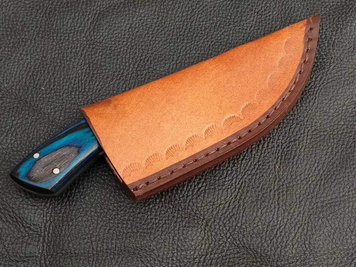 HUNTING MINI KNIFE BLUE & GREY HORN HANDLE WITH DAMASCUS STEEL BLADE SA119-B - Damascus Steel Hunting Knife