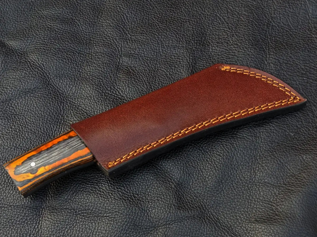 Leather knife sheath with visible stitching for Skinning Knife SAK006, Grey Handle Skinning