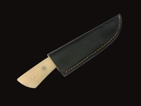 Handmade Damascus Steel Hunting Knife with Black and Yellow Handles