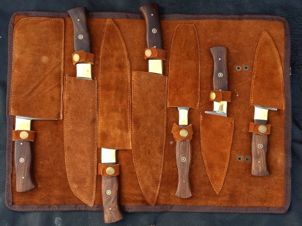 Handmade Damascus Steel Chef’s Kitchen Cutlery Set with Knife Case and Three Knives