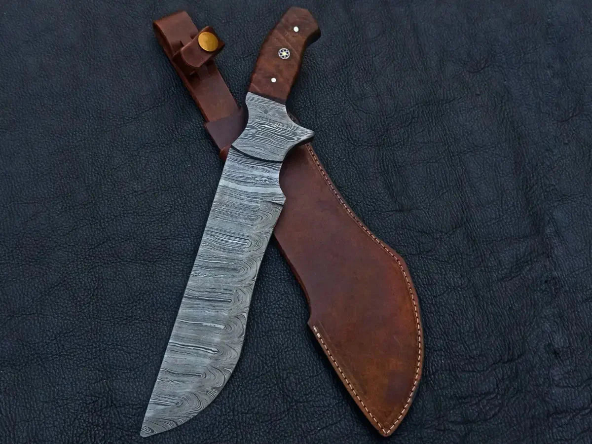 Handmade Damascus Steel Bush Tracker Knife-C190 with leather sheath for outdoor use
