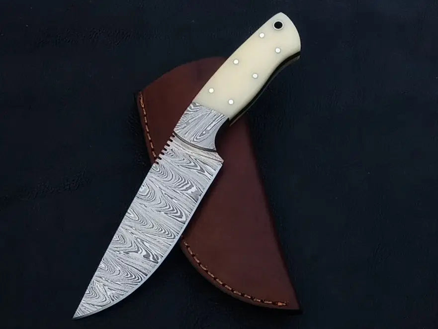 Handmade Damascus Steel Knife - C236 with a beautiful bone handle and unique patterns