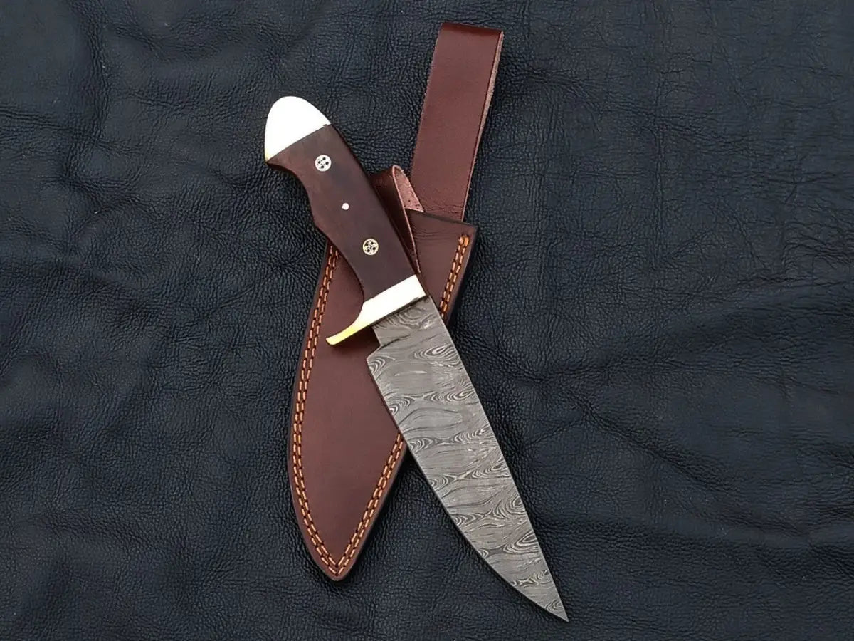 Handmade Damascus Steel Bowie Knife with leather sheath for durable and stylish use
