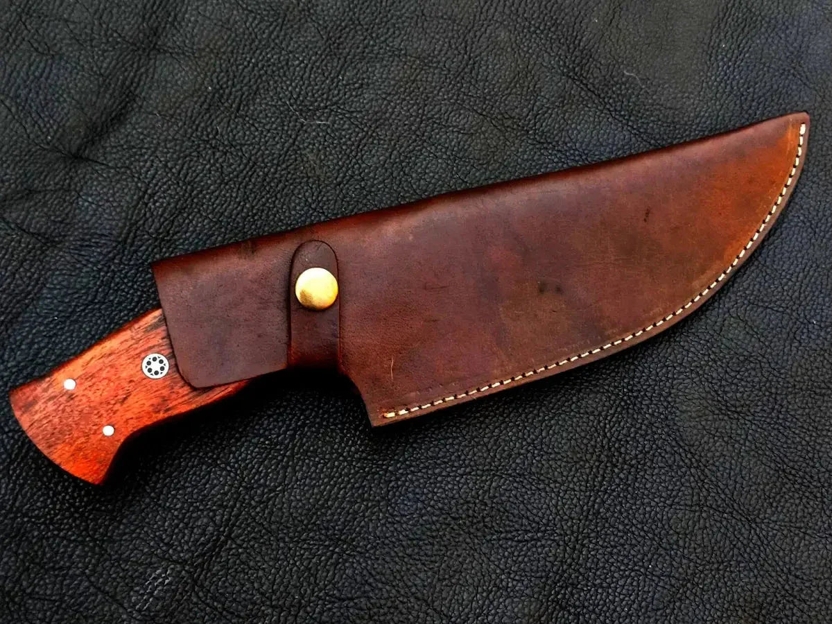 Leather-sheathed Damascus Steel Hunting Knife from Handmade Damascus collection C205