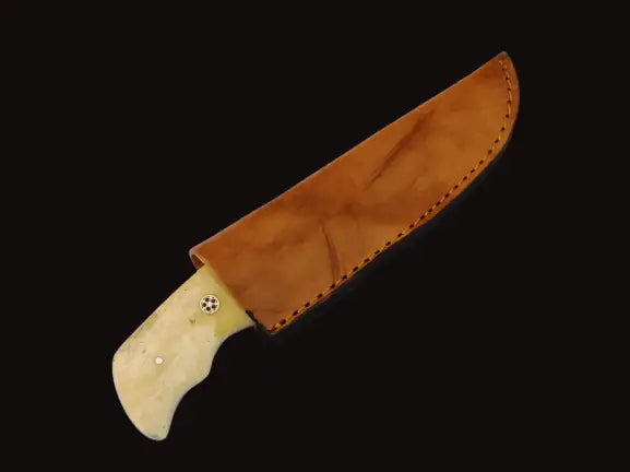 Handmade Damascus Steel Hunting Knife with Leather Sheath