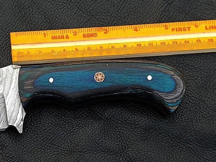 Handmade Damascus Steel Bowie Knife with Blue Wood Handle SAB003