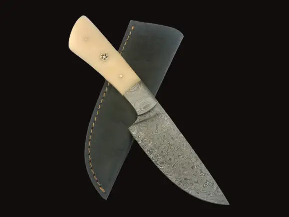 Handmade Damascus Steel Hunting Knife with Wooden and Black Handle