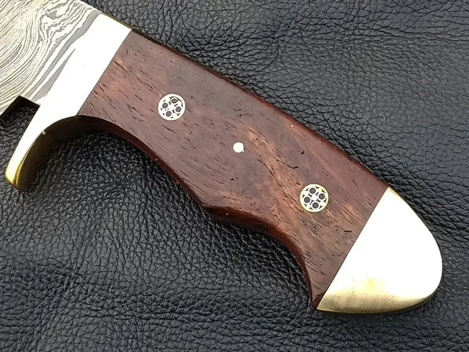 Knife handle with brass accents on Handmade Damascus Steel Bowie Knife-SAB004