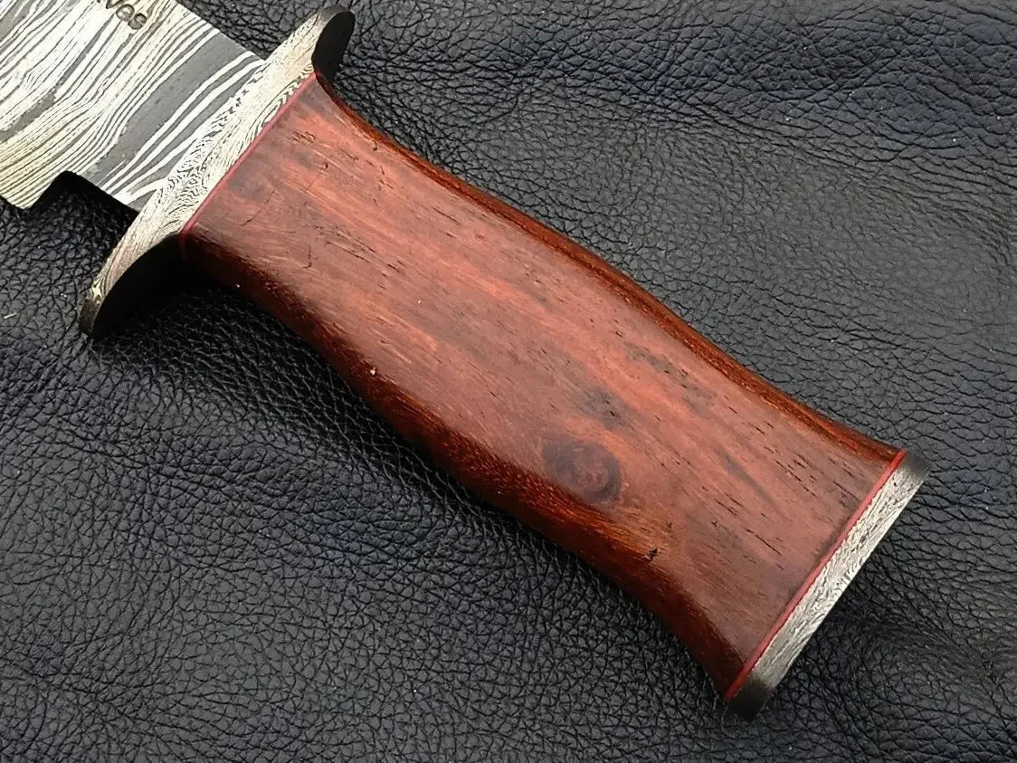 Handmade Damascus Steel Bowie Knife SAB007 with a wooden handle design