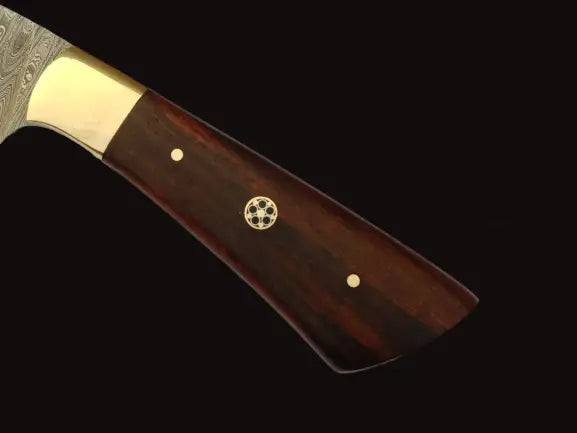 Handmade Damascus Steel Hunting Knife-B540 with wooden and gold handles