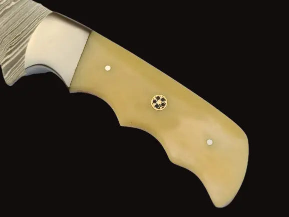 Handmade Damascus steel hunting knife with wooden and metal handles