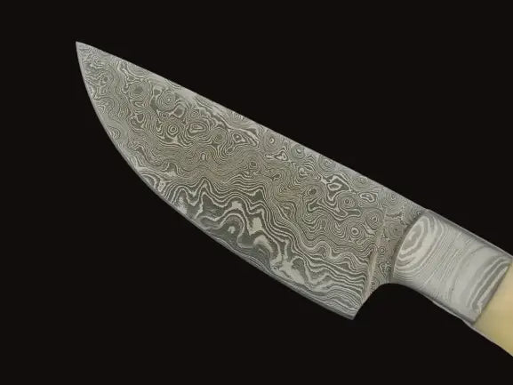 Handmade Damascus Steel Hunting Knife-B544 on white surface.