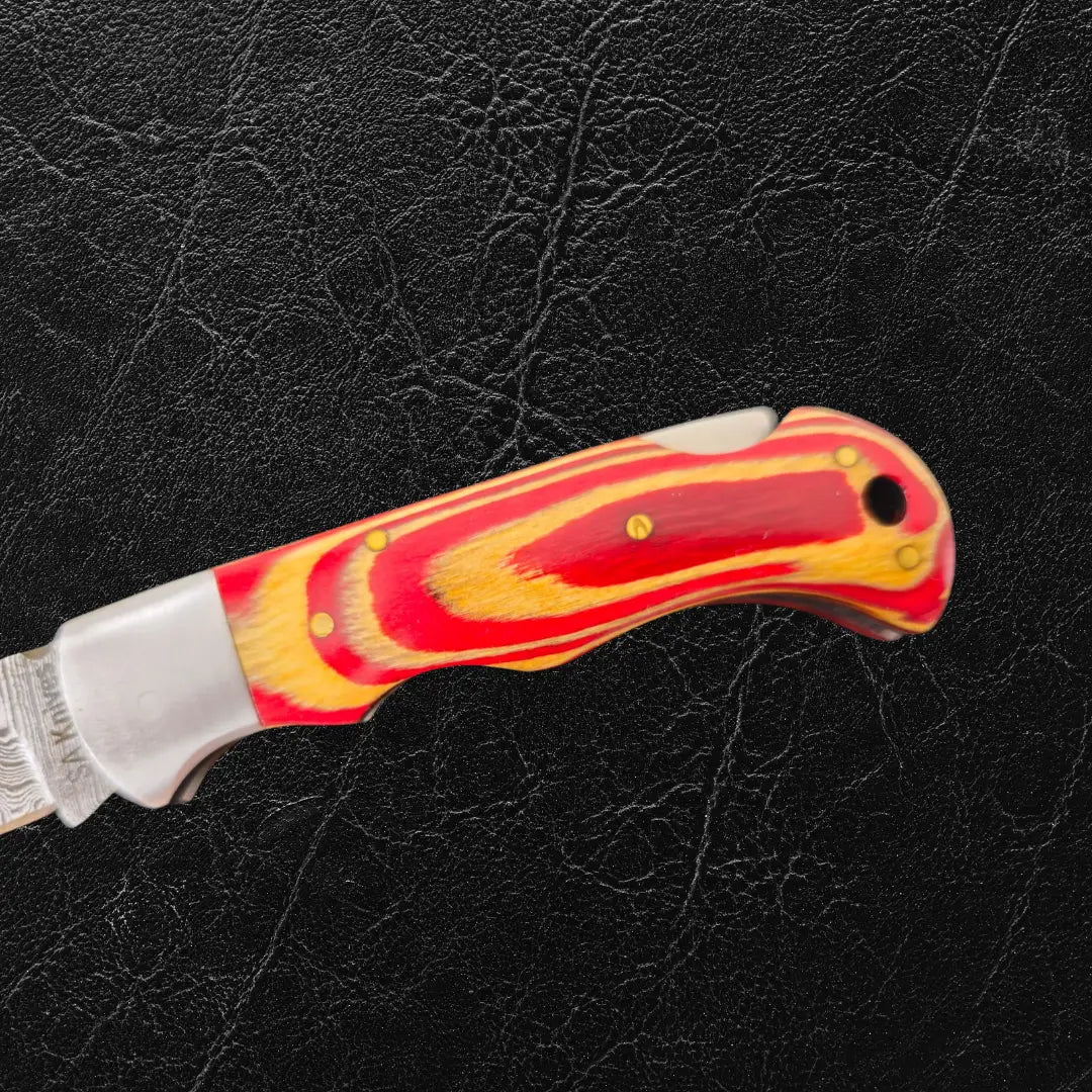 Limited Edition Damascus Steel Folding Knife- Burgundy - Knife