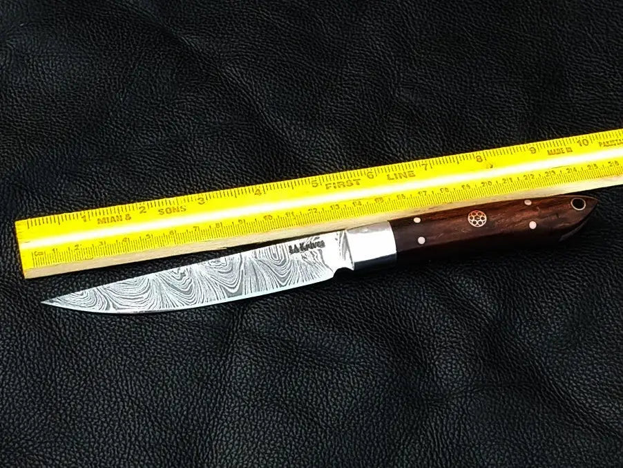 Damascus steel bird and trout knife with rosewood handle for outdoor adventures