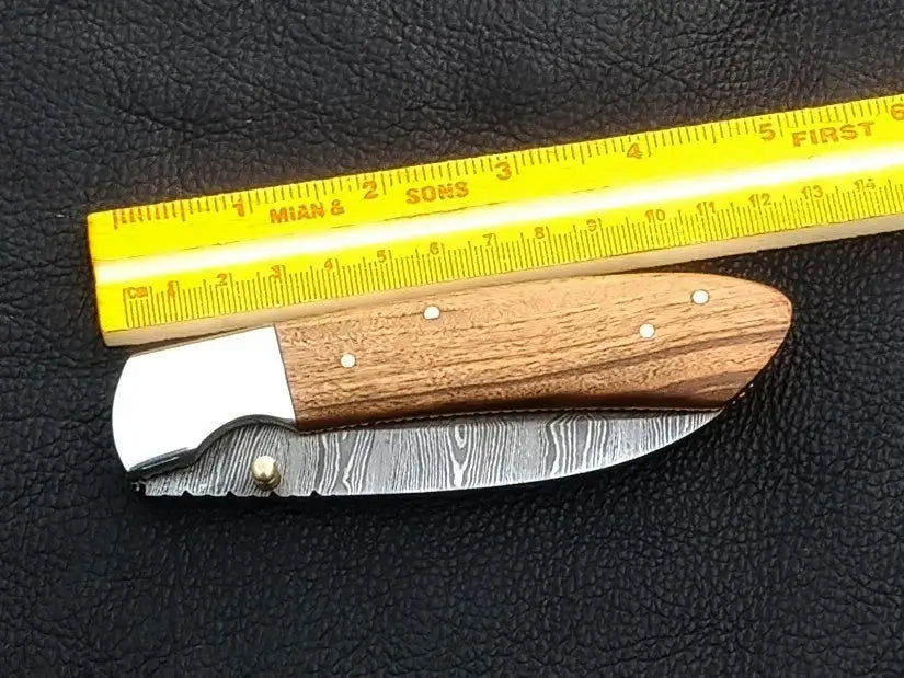 Handmade Damascus Steel Folding Knife with Wooden Handle C164 for collectors and enthusiasts