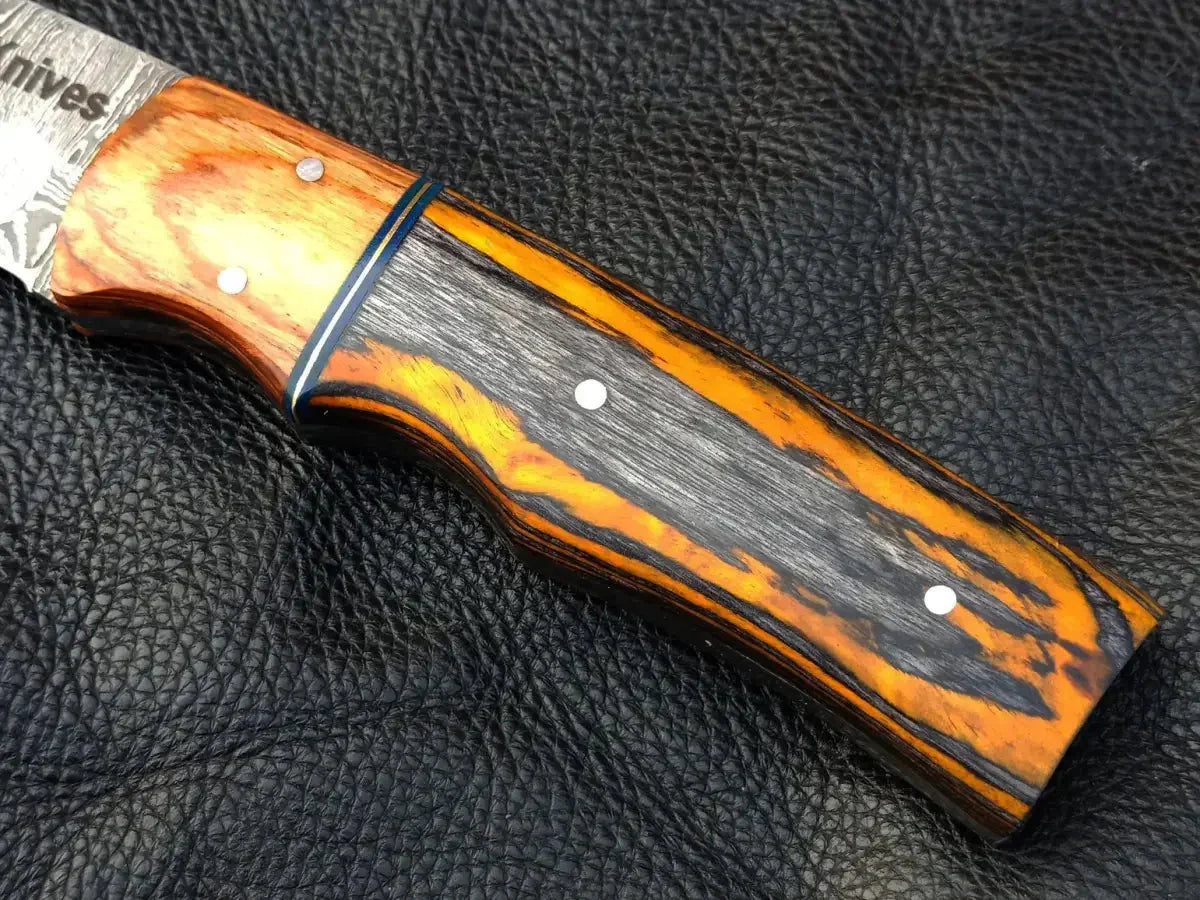 Wooden knife handle of the Orange & Grey Handle Skinning Knife SAK006