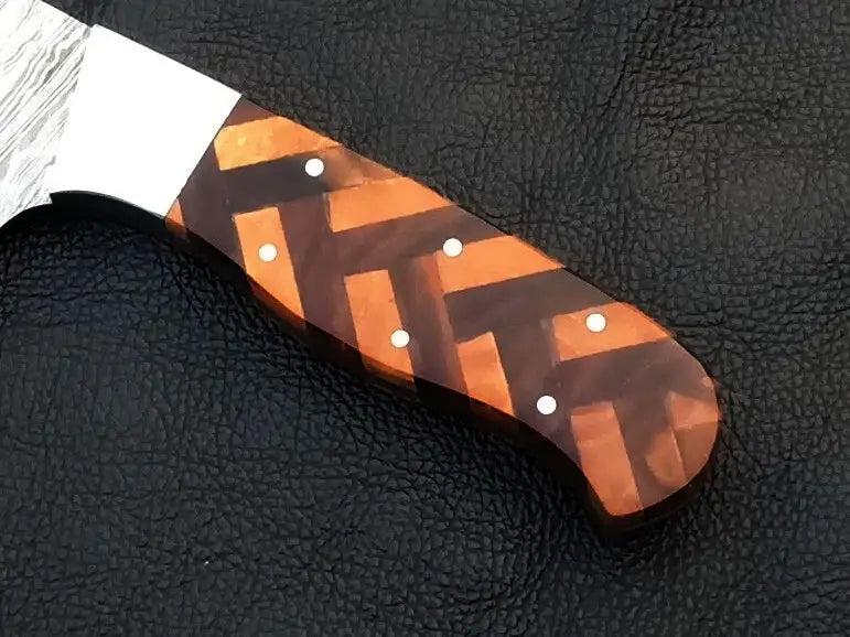 Patterned knife handle of Handmade Damascus Steel Chef’s Cleaver-C1000
