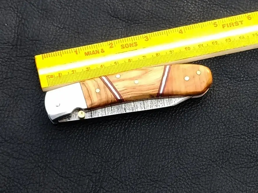 Handmade Damascus Steel Folding Knife - C171 with elegant wooden handle design