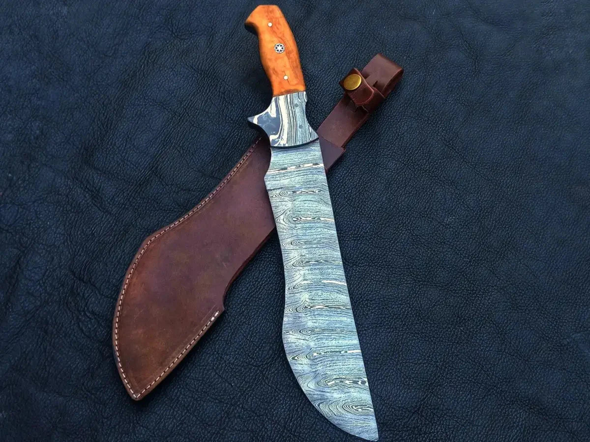 Handmade Damascus Steel Bush Tracker Knife-C189 with leather sheath and kukri blade