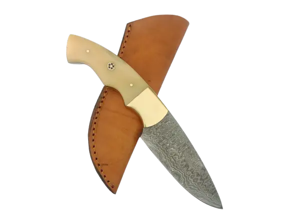 Handmade Damascus Steel Hunting Knife with Leather Sheath - B527