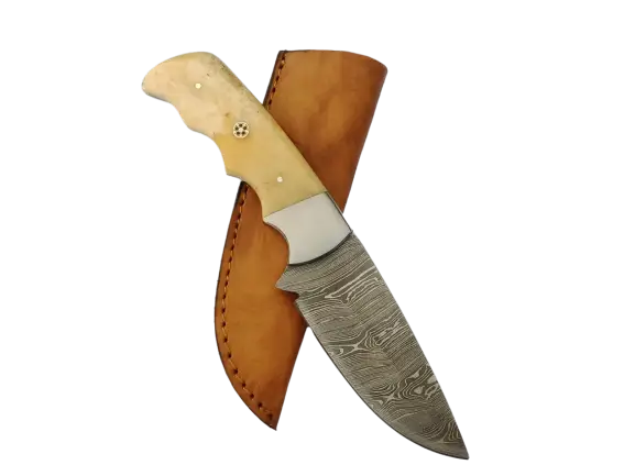 Handmade Damascus Steel Hunting Knife-B530 with leather sheath