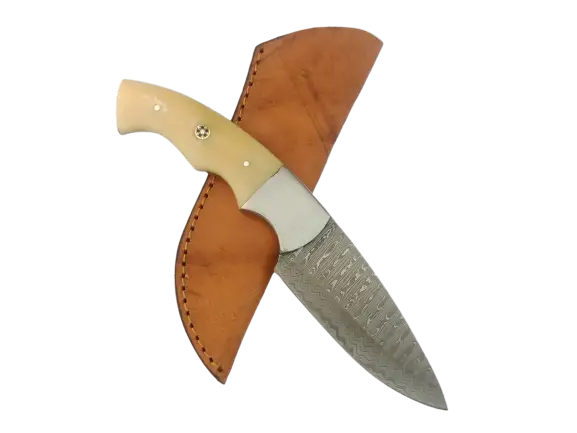 Handmade Damascus Steel Hunting Knife-B526 with Leather Sheath